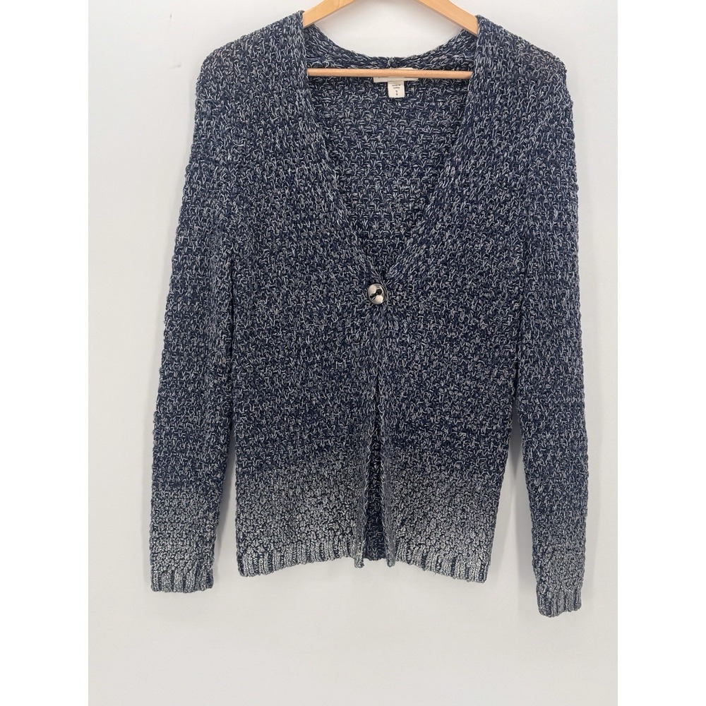 Coldwater Creek Ombre Knit Cardigan Navy Blue Silver Single Button Sweater Small